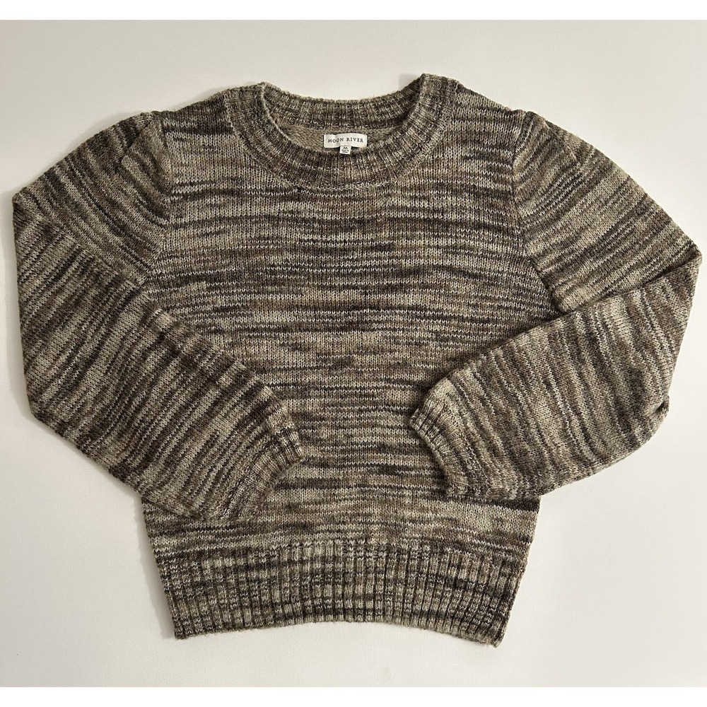 Moon River Balloon Sleeve Heathered Brown & Grey Gradient Knit Sweater – Size M
